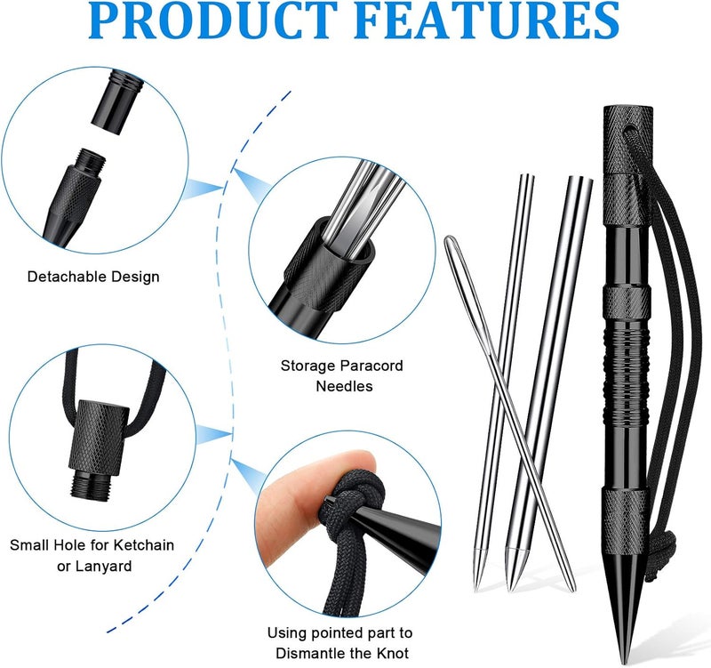 Ferraycle 12-Piece Paracord Tool Set - Stainless Steel Knotter, Marlinspike, Stitching Needles, Smoothing Tool for Leather or Paracord Work (Black) - Image 4